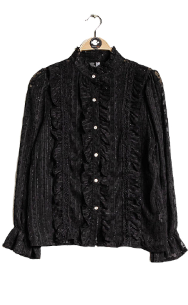 CHOSEN Skjorte - Shiny Ruffle - Black
