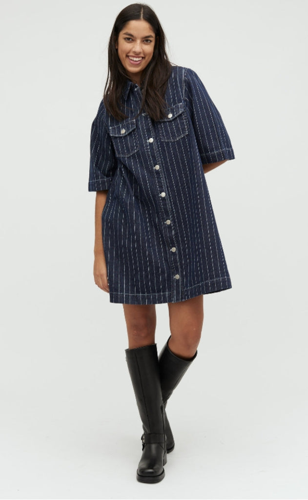 Global Funk Kjole - Mira-G - Navy Pinstripe