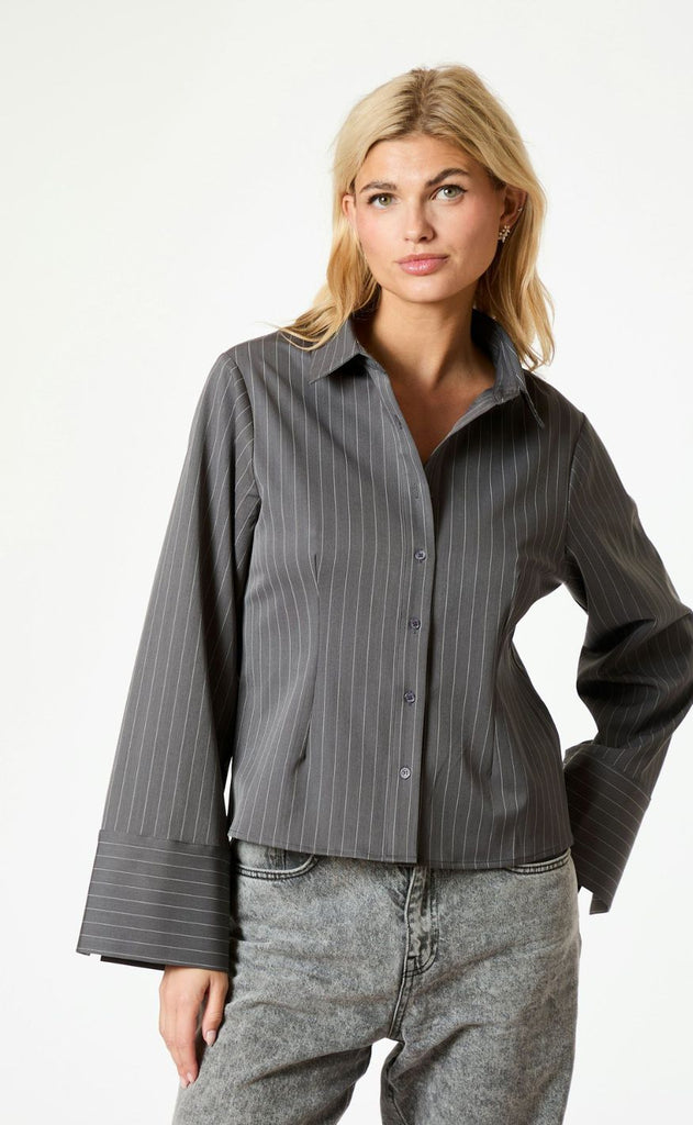 Neo Noir Bluse - Rosa Pinstripe - Grey