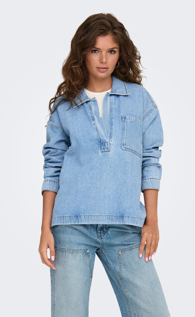 ONLY Bluse - Birdie Denim - Light Blue Denim