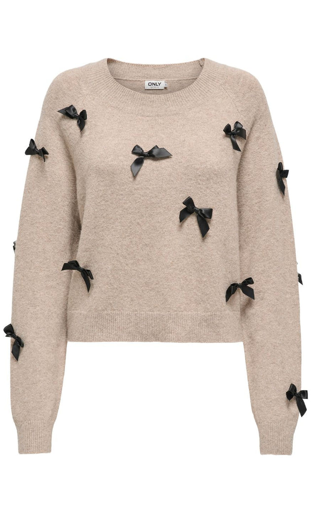 ONLY Pullover - Noelle Life Bow - Beige/W. Black Bow