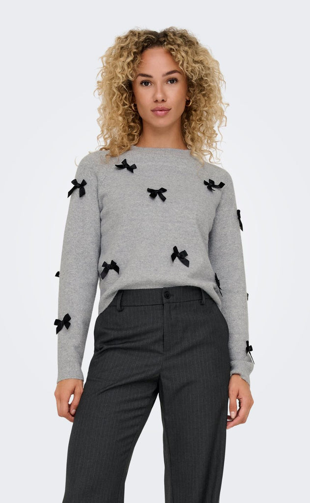 ONLY Pullover - Noelle Life Bow - Light Grey Mela/W. Black Bow