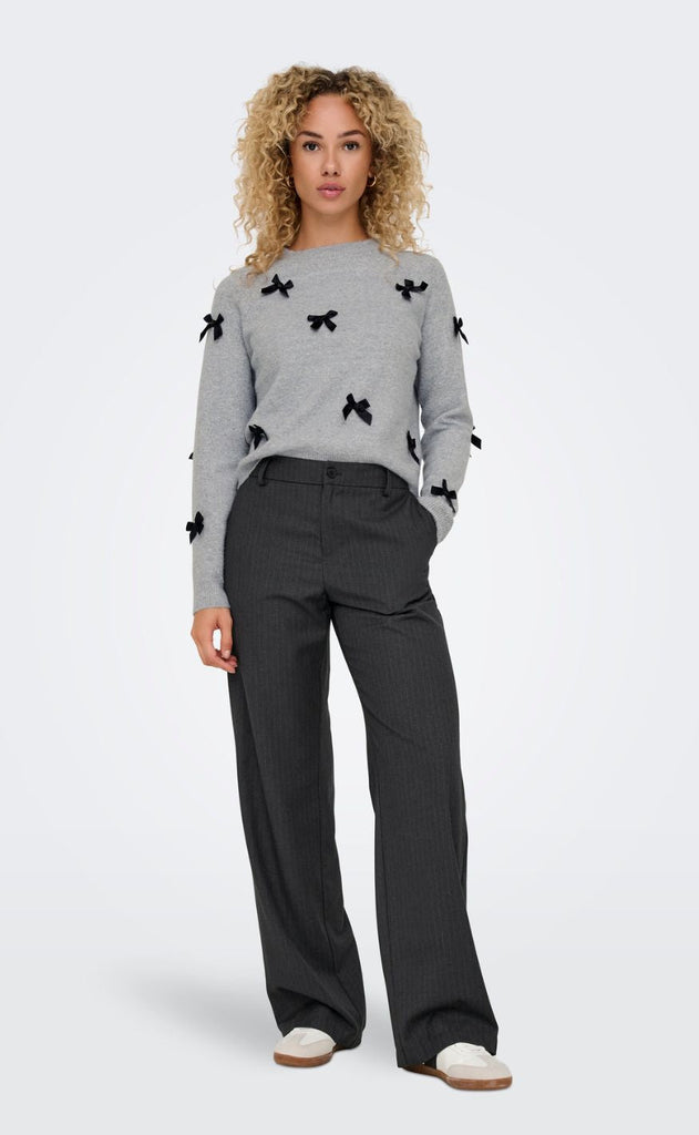 ONLY Pullover - Noelle Life Bow - Light Grey Mela/W. Black Bow