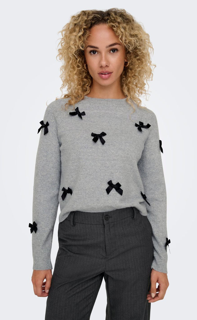 ONLY Pullover - Noelle Life Bow - Light Grey Mela/W. Black Bow