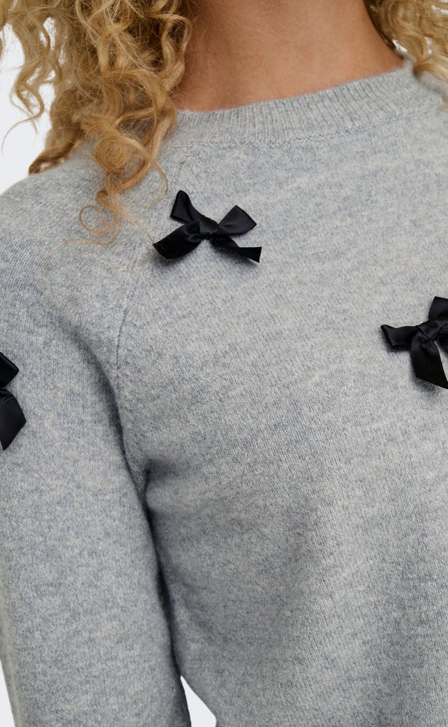 ONLY Pullover - Noelle Life Bow - Light Grey Mela/W. Black Bow