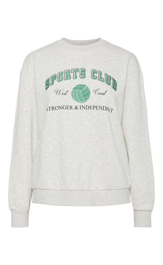 Pieces Sweatshirt - Arina - Light Grey Melange w. Green Embroidery