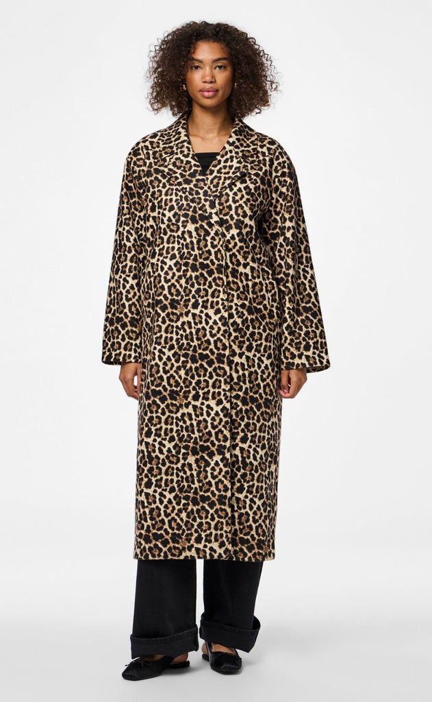 Pieces Frakke - Savannah Long - Black/Leo