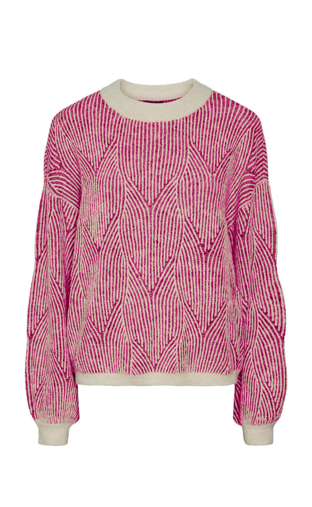 Pieces Sweater - Jenna - Whitecap Gray / Festival Fuchsia