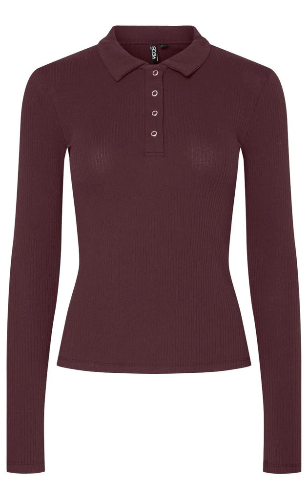 Pieces Top - Kitte LS Polo - Tawny Port