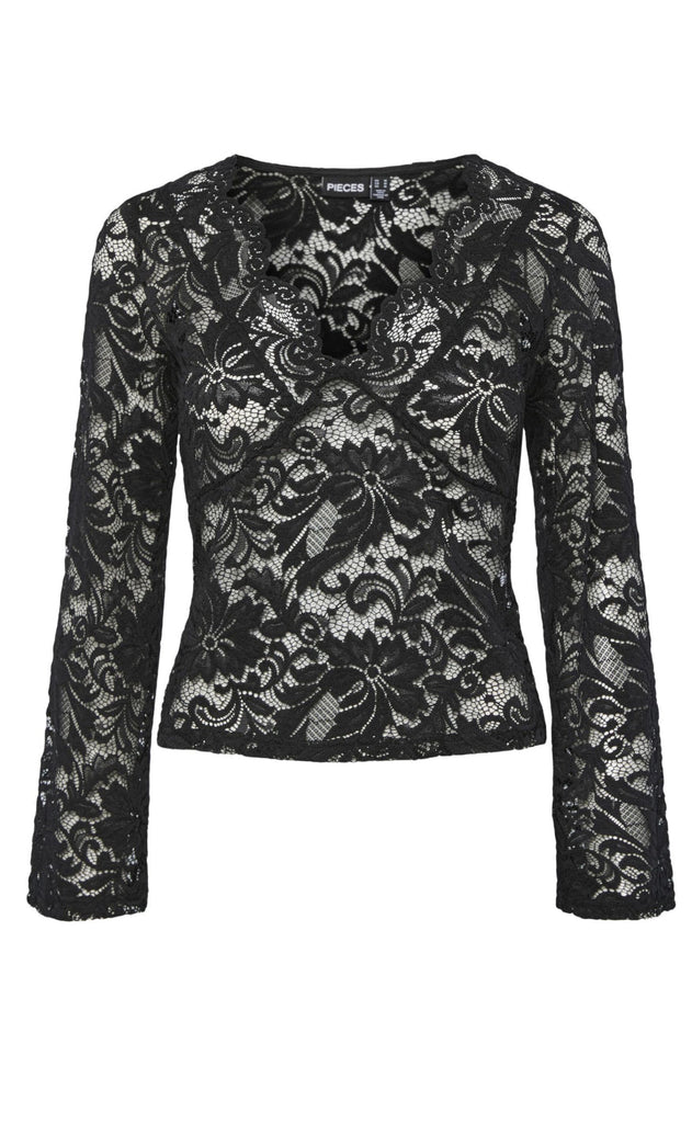 Pieces Top - Nalie LS Lace - Black