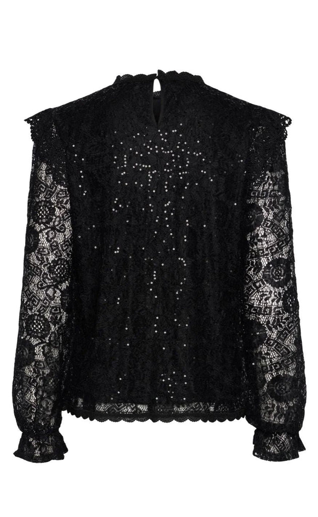 Pieces Top - Olline LS Lace Sequins - Black